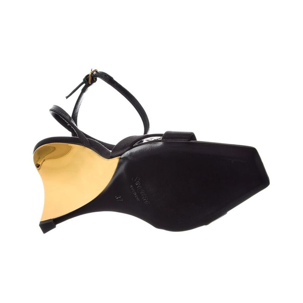Saint Laurent Lucienne 110 Satin Wedge Sandal, Black - Picture 4 of 5